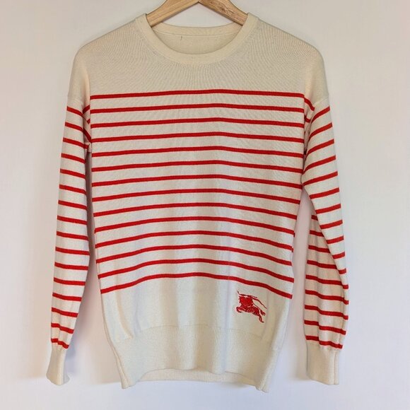 AUTH Burberry Striped Sweater Embroidered Logo Cotton Cashmere Blend Size XS/S - Picture 1 of 9